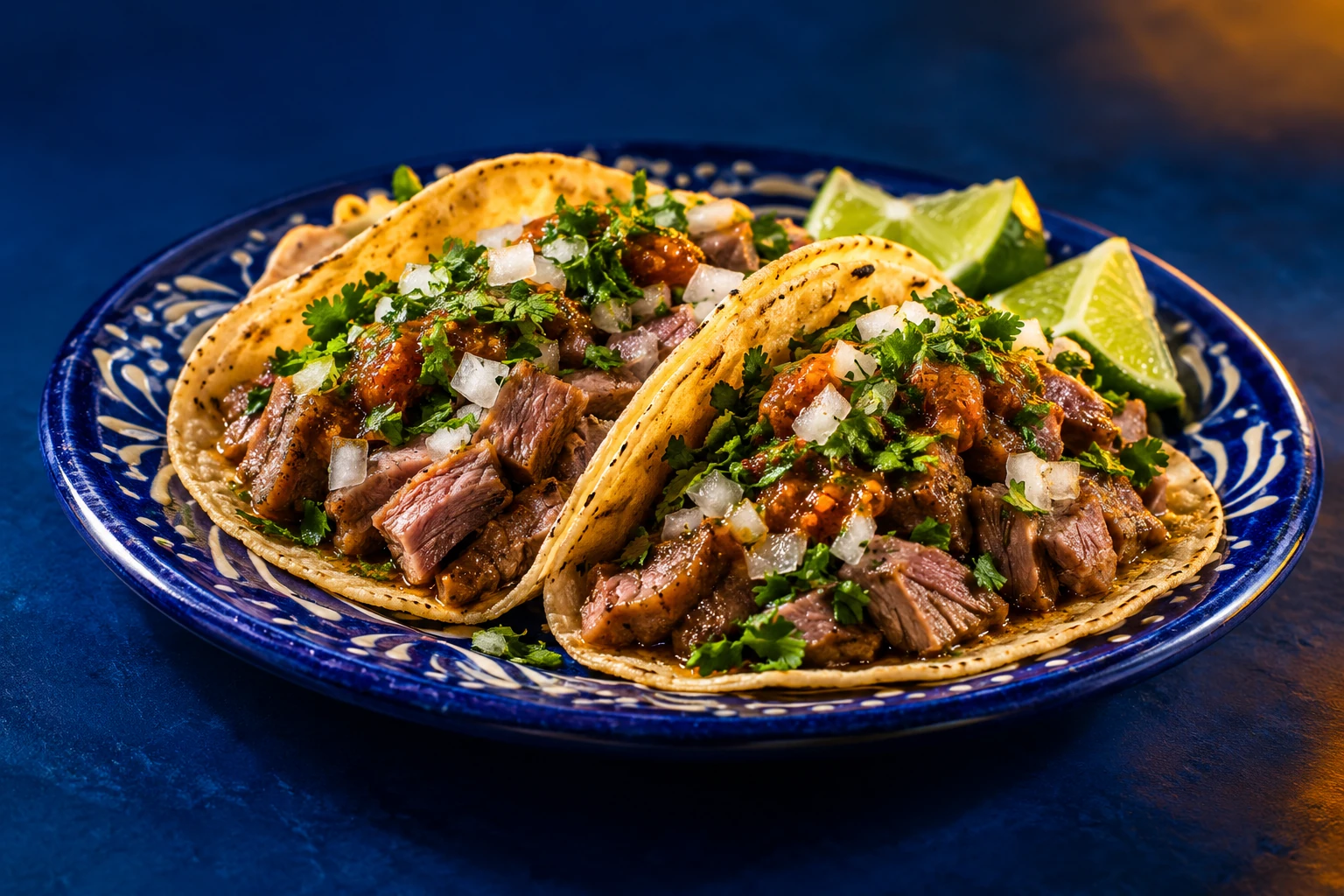 Imagen ilustrativa de tacos con cilantro, cebolla y limón